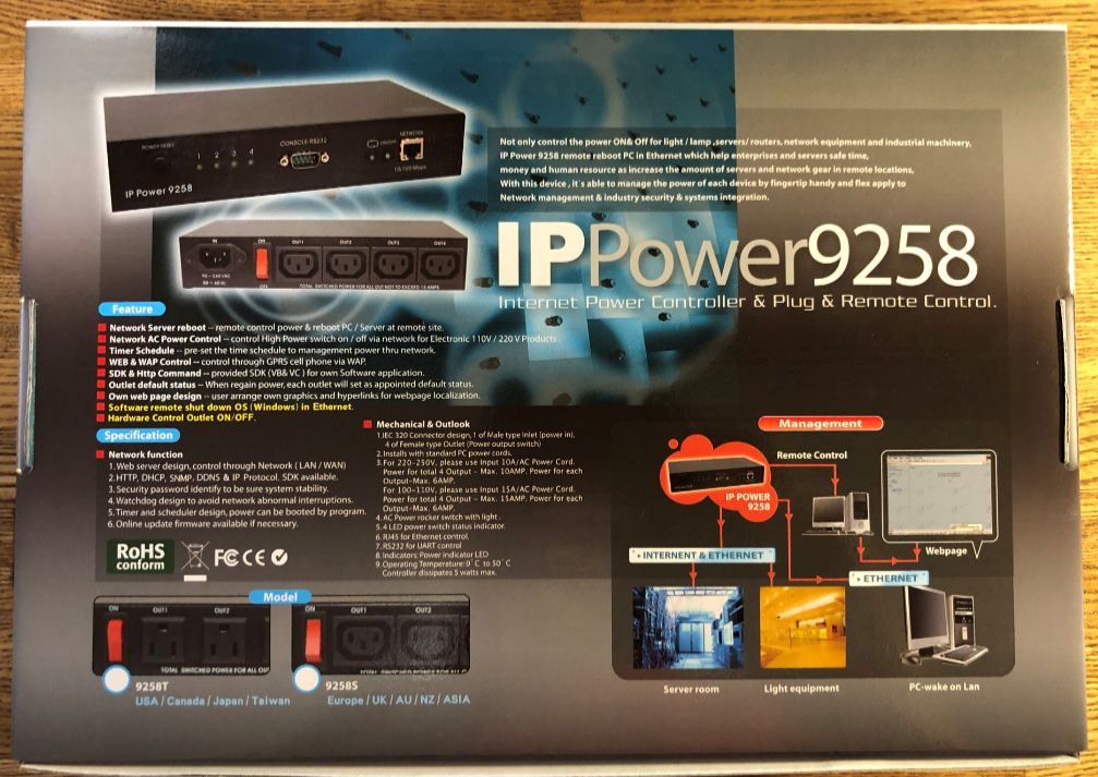 Webリモート制御が可能な電源装置 IP Power 9258T Ping | インフラ 